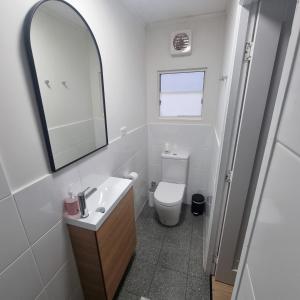 Quorn皮奇里奇公园山林小屋的一间带卫生间、水槽和镜子的浴室