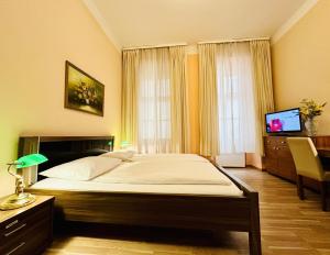 维也纳列支敦士登旅馆的一间卧室配有一张大床和电视