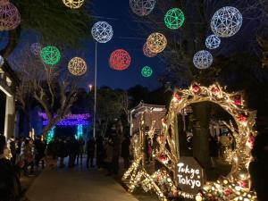 东京Sky Tree INN Ⅱ（晴樹宿Ⅱ）的一群圣诞灯在晚上在街上