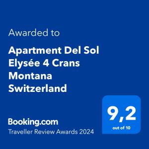 克莱恩 蒙塔纳Apartment Del Sol Elysée 4 Crans Montana Switzerland的摩根兰瑞士传单的屏幕