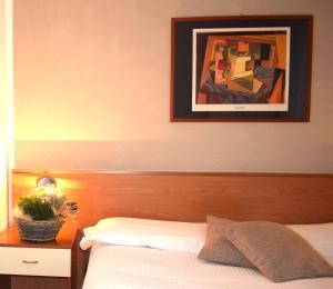 菲皮诺瓦勒伊曼艾尔伯格坎内拉酒店的卧室配有一张床,墙上挂着一幅画