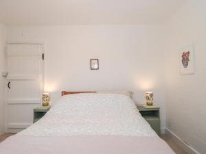 凯里堡Bluebird Cottage的一间卧室配有一张床、两个床头柜和两盏灯。