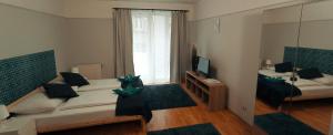 布达佩斯阿卡法假日公寓的一间带床和电视的客厅