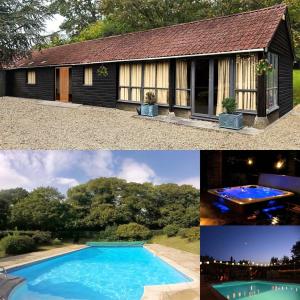 索尔兹伯里The Old Stables - Self Contained Cottage - Hot Tub and Pool的房屋和游泳池的照片拼凑而成
