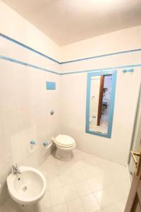 卡珀科达卡瓦洛Capo Coda Cavallo vista mare的一间带卫生间、水槽和镜子的浴室