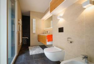 洛桑Contemporary Penthouse with Cinema room and breath-taking Lakeview的浴室配有白色卫生间和盥洗盆。