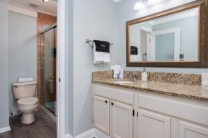 圣奥古斯丁The Saint Augustine Beach House的一间带卫生间、水槽和镜子的浴室