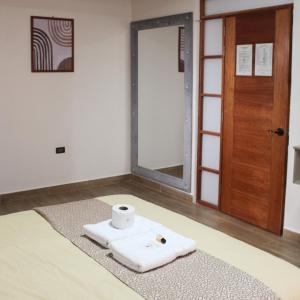 瓦努科Terra Premium Hotel的地毯上配有卫生纸卷的房间