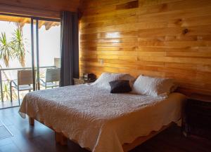 El PacíficoSan José del Pacífico Camino al Cielo的一间卧室配有一张木墙床