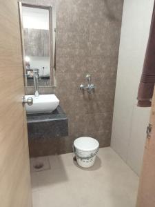 加济阿巴德Namoh hotels的一间带卫生间、水槽和镜子的浴室