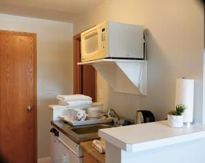 贾斯珀卡鲁索酒店的厨房配有微波炉和台面