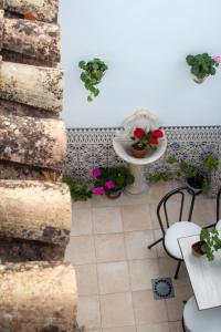普里埃格·德·科尔多巴La Tesela的庭院配有桌椅和鲜花