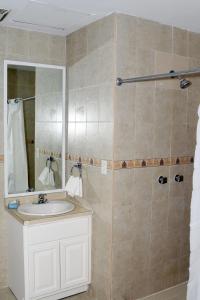 华雷斯城Hotel Dunas Near Consulate的一间带水槽和淋浴的浴室