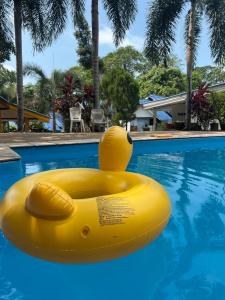 象岛cher lonely beach resort Koh chang的漂浮在游泳池中的黄色橡皮鸭