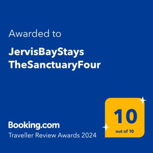 圣殿海岬JervisBayStays TheSanctuaryFour的一部手机的屏幕,上面有文字要用刘易斯湾的文字来保持