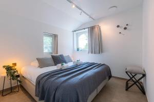 布鲁日Lady - Charming double room at ranch "De Blauwe Zaal"的一间卧室设有一张床和一个窗口
