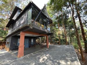 PinangodeWildrootstay 3 bed cottage的树屋,在甲板上设有阳台