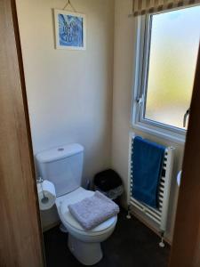 塞尔西Holiday Escapes的一间带白色卫生间的浴室和窗户。
