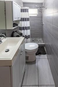 克里斯琴斯特德The Roosters Perch - A Quaint Island Homestead的白色的浴室设有卫生间和淋浴。