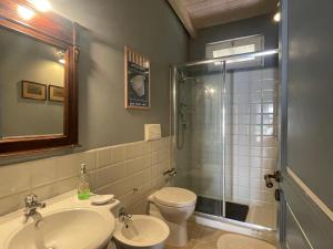 卡利亚里Santa Igia - Country House的一间带水槽、卫生间和淋浴的浴室