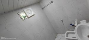 马迪凯里Streaming Valley Coffee Estate Stay的一间带卫生间、水槽和窗户的浴室