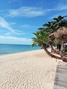 苏梅岛Amity Beach Resort的沙滩上,有木板路和海洋