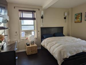 纽约Fully renovated Manhattan gem的一间卧室设有一张大床和一个窗户。