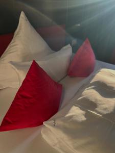 门兴格拉德巴赫圣乔治宫酒店的床上有2个红色枕头
