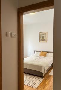Dušanovac (historical)Cityscape的一间卧室配有一张床和镜子