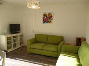TamnièsLes Bayles的客厅配有绿色沙发和电视