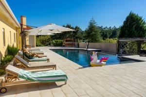 Quinta Vale Lameiros的一个带躺椅的游泳池和一个游泳池