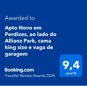 圣保罗Apto Novo é confortável em Perdizes, ao lado do Allianz Park, cama king size的带有文本升级到apo novae em软件包的电话的截图