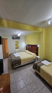 内乌肯豪斯特里亚安帕罗旅馆的酒店客房设有两张床和电视。