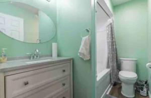 FrankfordRiverfront Suites, Quinte, ON的一间带水槽、卫生间和镜子的浴室