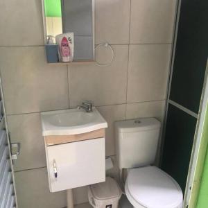 马瑙斯Apartamento Natureza Verde Manauara的一间带卫生间和水槽的小浴室