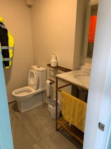 卡拉马Hostal Enerugi的一间带卫生间和水槽的浴室