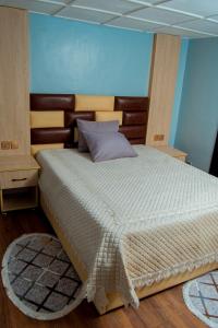 RubavuLa Casa Nostra Rubavu的一间卧室配有一张大床和木制床头板