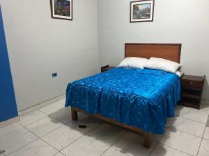 普诺Posada de Percybal Mirador的一间卧室配有一张带蓝色毯子的床