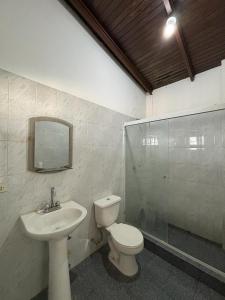 Mochima Inn的一间带水槽、卫生间和镜子的浴室