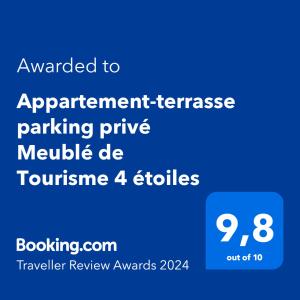 贝尔福Appartement-terrasse parking privé Meublé de Tourisme 4 étoiles的手机的屏幕截图,文本升级到协议特许停车时机模块de