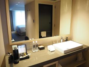 东京NOHGA HOTEL UENO TOKYO的一间带水槽和大镜子的浴室