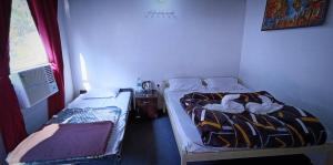 瑞诗凯诗The FnF Resort & Camping - Rishikehs的带窗户的客房内设有两张单人床。