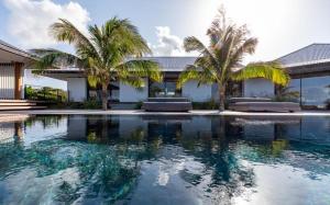 Pointe MilouLuxury Vacation Villa 20的棕榈树屋前的游泳池