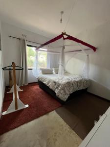 卢萨卡Golden Bean Grove的一间卧室设有天蓬床和窗户。