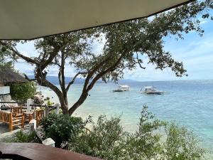 莫阿尔博阿Pescador View - Beach Resort & Restaurant的享有海滩和水中船只的景色