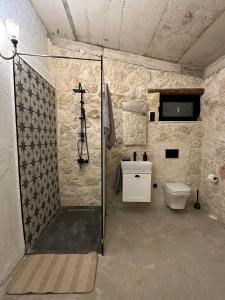 YenibosaziciThe Hermitage: Timeless charm&Beach&History nearby的带淋浴和卫生间的浴室