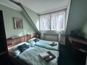 斯拉沃尼采Penzion Landštejnský dvůr的一间卧室配有一张带两个枕头的床