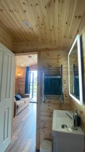 邓加文The Peregrine - 2 Person Luxury Glamping Cabin的小木屋设有水槽和客厅