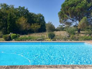 GalapianIdéal pour 2 - Moulin avec bain nordique et vue panoramique的花园中的一个蓝色海水游泳池