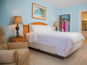 科罗萨尔Princess Vegas Hotel & Casino的卧室配有一张白色大床和一把椅子